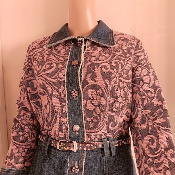 ALBERTO MAKALI  PINK BLUE DENIM FLORAL COTTON/SILK J ACKET SIZE US M - Picture 2 of 10